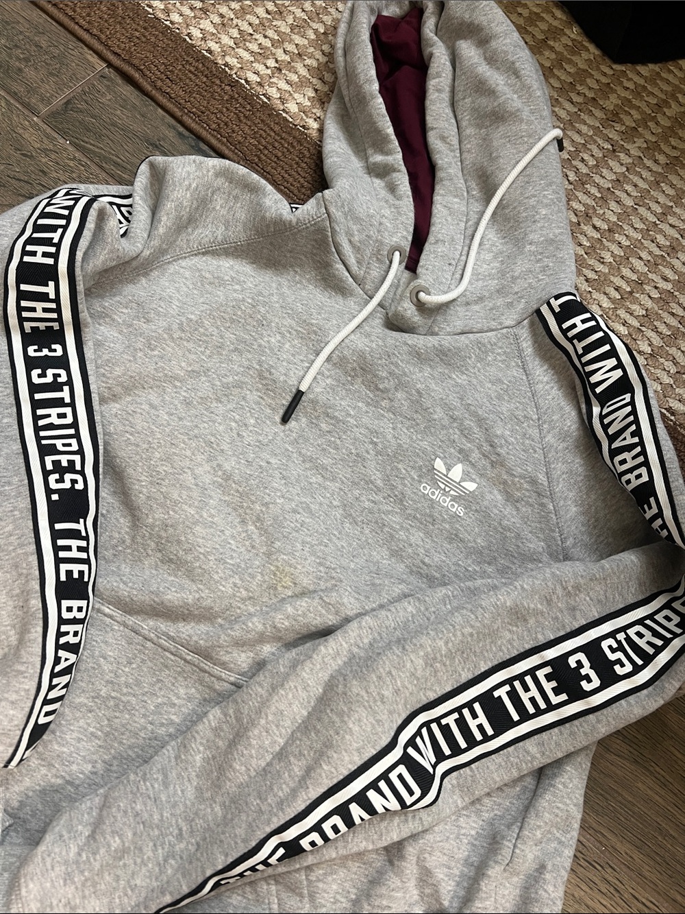 adidas Gray Crewneck Hoodie with Branded Tape-Trim